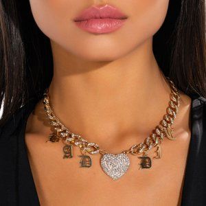 BADDIE BABE RHINESTONE CHARM NECKLACE